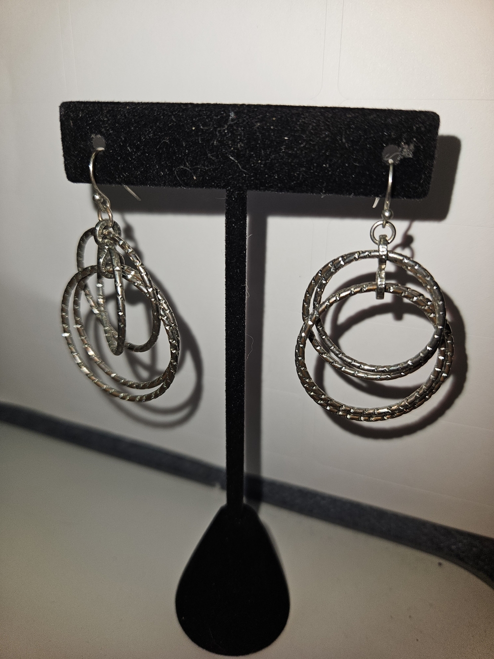 Textured Silver Multi-Hoop Dangle Earrings for Women